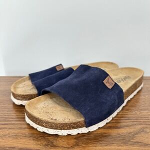Biostep Womens Navy Blue Suede Cork Slide Sandals in Spain Size 38 US 7.5